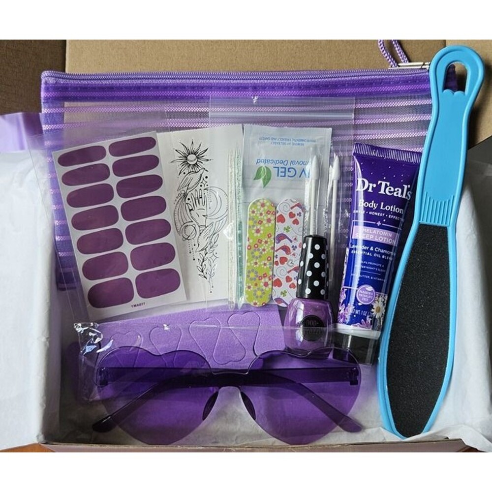 Purple Self Care Gift Set Mixed Beauty Bundle Nail Tools Lotion Accessories